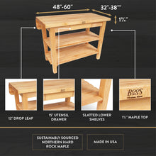 Load image into Gallery viewer, Maple Edge Grain Kitchen Island with Drop Leaf and Shelves