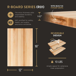 John Boos R-Board 1.5" Thick Reversible Edge Grain Cutting Board with Hand Grips – Multiple Sizes & Wood Species for Kitchen Use