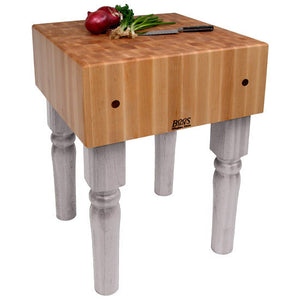 John Boos AB Block Butcher Block Table – 10" Thick, 34" Tall, End Grain Maple in Multiple Sizes & Finishes