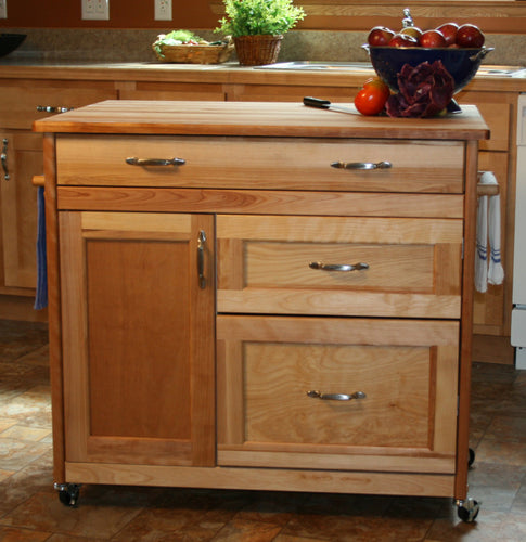 Butcher Block Kitchen Island with Deep Drawers Locking Casters 1521 15218 - Kitchen Furniture Company