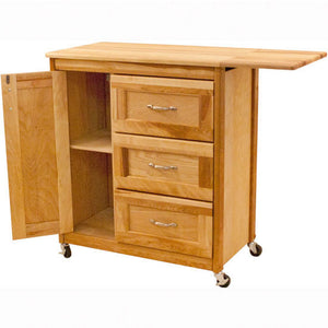 Rolling Kitchen Cart with Side Drop Leaf Butcher Block Top 40" Wide 1522 - Kitchen Furniture Company